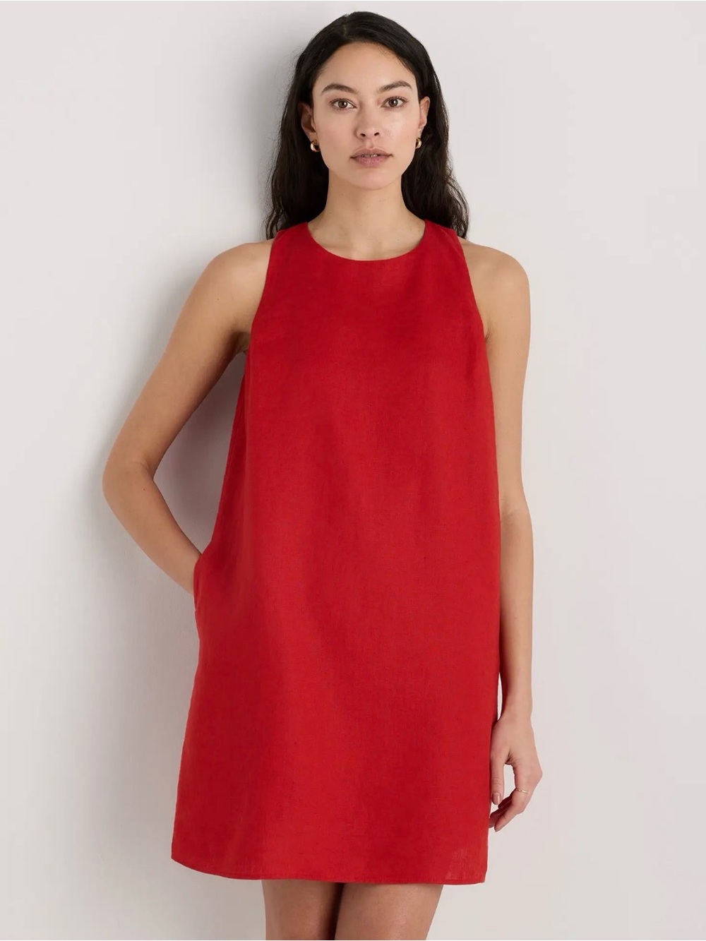 Quince 100% European Linen Tank Minidress Sleeveless Shift Dress Chile Red XS 2
